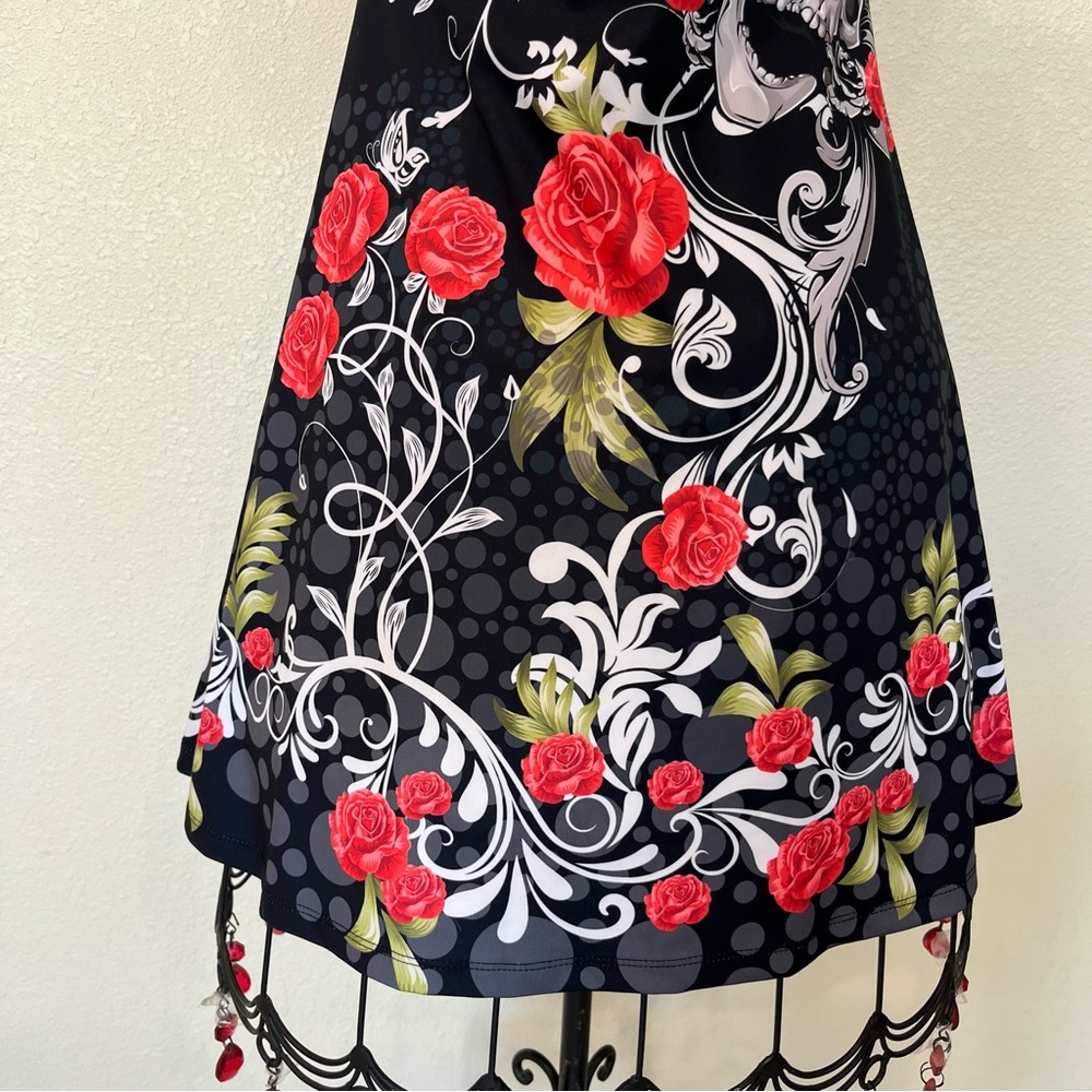 Red and White Gothic Mini Dress with Halter Neckline (1-210) - Picture 5 of 12